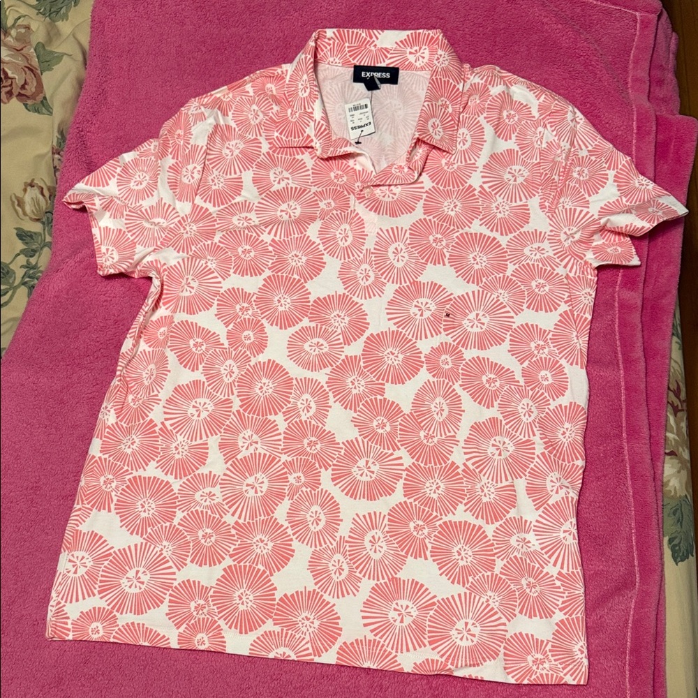 Express Coral Floral Print Polo Shirt